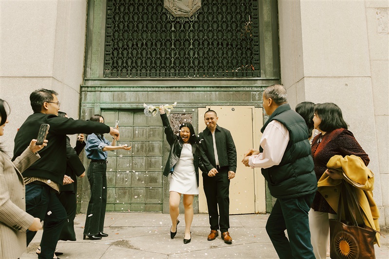 Elopement celebration outside of NYC city hall
