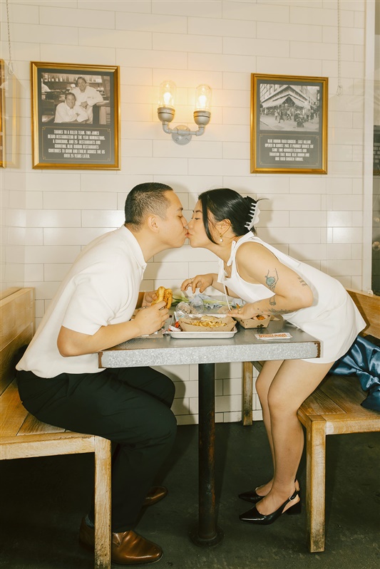 Bride and groom elopement reception photos
