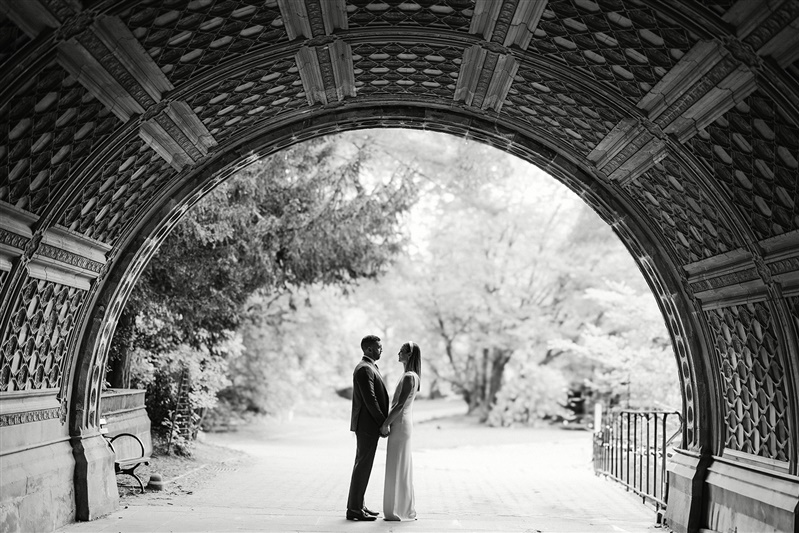 Bride and groom photos under a bridge in Brooklyn Prospect Park